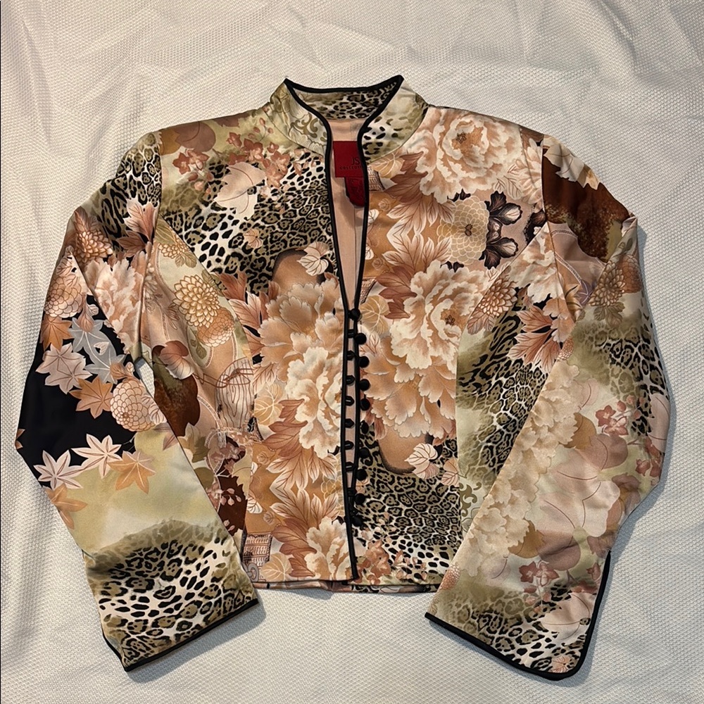 JS Collections Floral Print Kimono Jacket in Cream / Black Size 12 *PRE-…